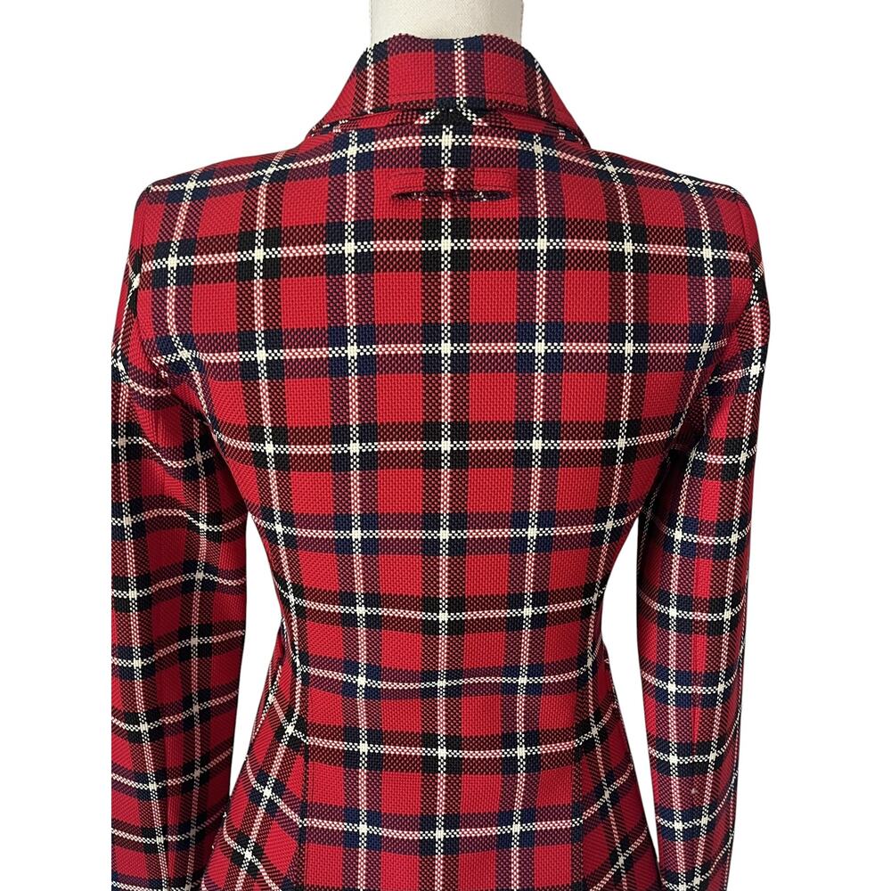 Smythe Patch Pocket Duchess Blazer Red Plaid Gold Button Jacket Size 4 - Picture 8 of 8